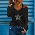 thumbnail image 2 of Womens Casual Fall Tops V Neck Printed Long Sleeve Cold Shoulder Pullover Sweatshirt Blouses Ladies Tops, 2 of 5