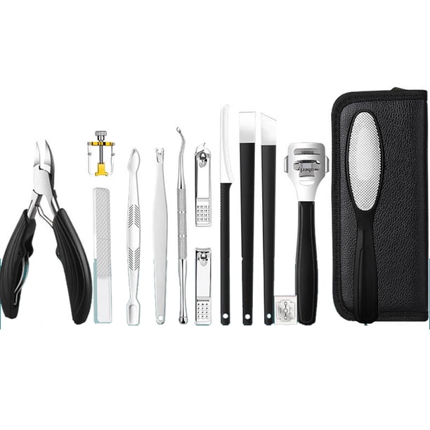 Kit de cortaúñas y pedicura: kit de manicura de acero inoxidable, herramientas para el cuidado de las uñas con estuche de viaje, color negro