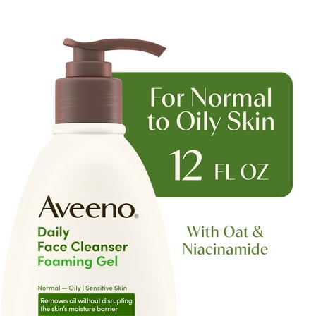 Aveeno Daily Foaming Gel Facial Cleanser, Fragrance Free, 12 fl. oz