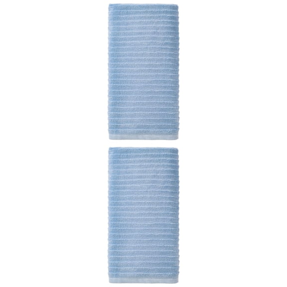 Unique Bargains Soft Absorbent Striped Bath Towel 2 Pack Light Blue 55"x28"