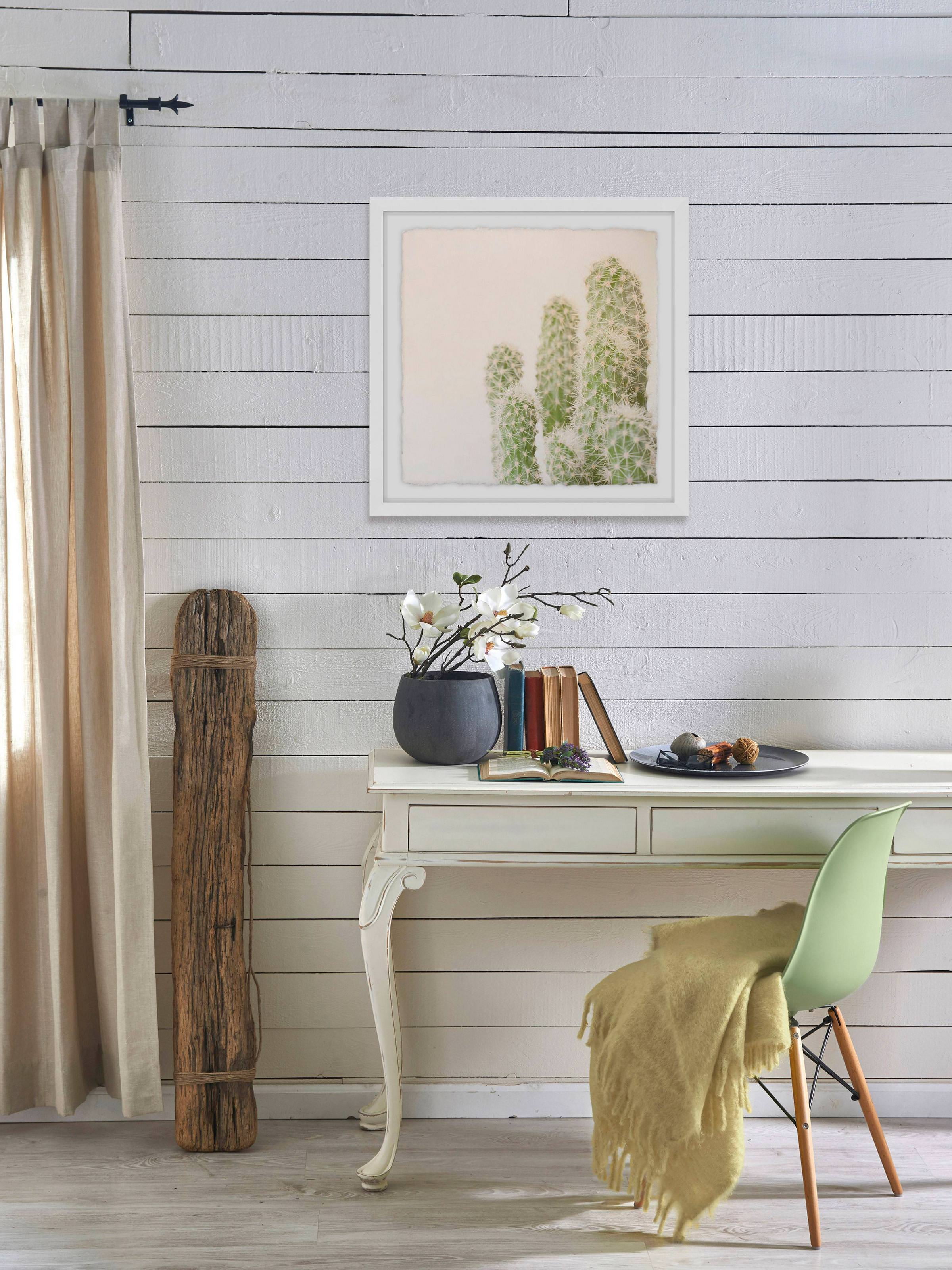 White Fuzzy Cactus Framed Painting Print
