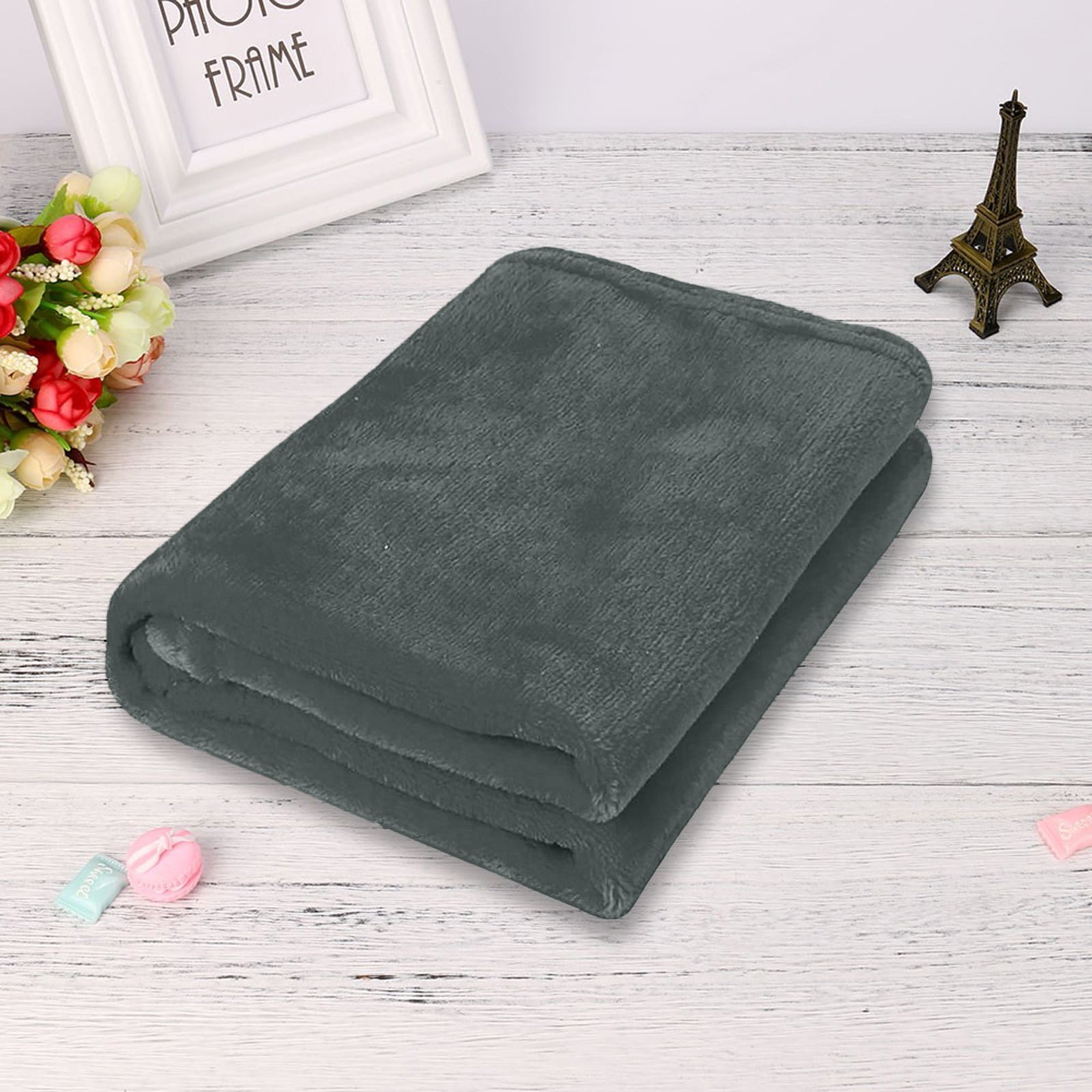 Fleece Throw Blanket Extra Soft Warm Fuzzy Bed Plush Lightweight Microfiber Couch Sofa Blanket for Pets and Office Lap Travel Cozy Soft Cover Dark Grey 50x70cm