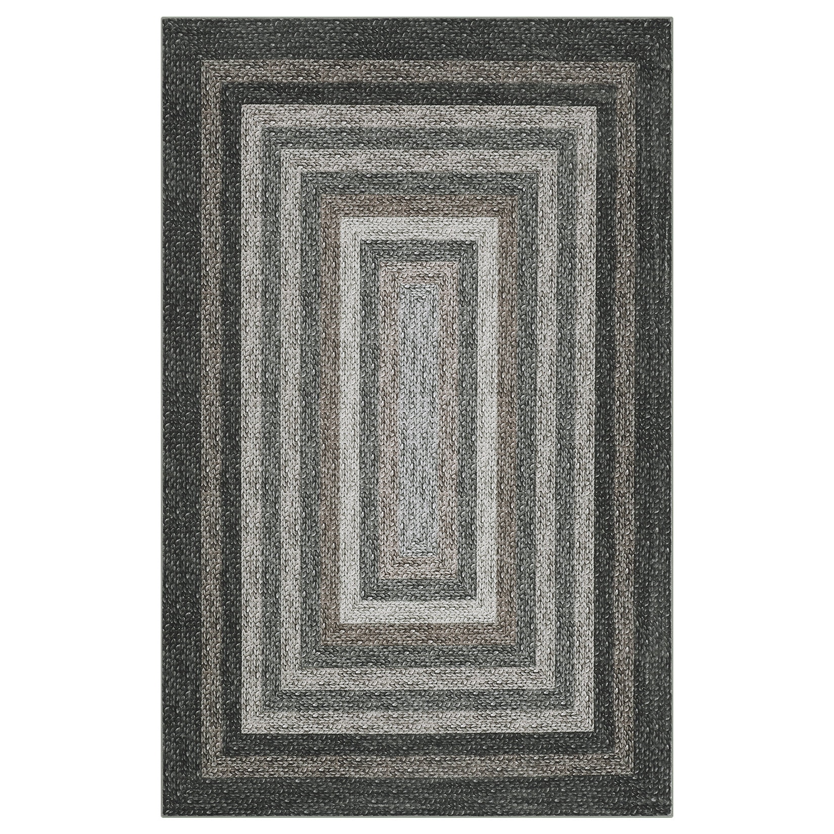 HOMERRY Washable Large Rug for Living Room 9' x 12' Braided Print Modern Bordered Soft Non-Slip Indoor Carpet, Black/Brown