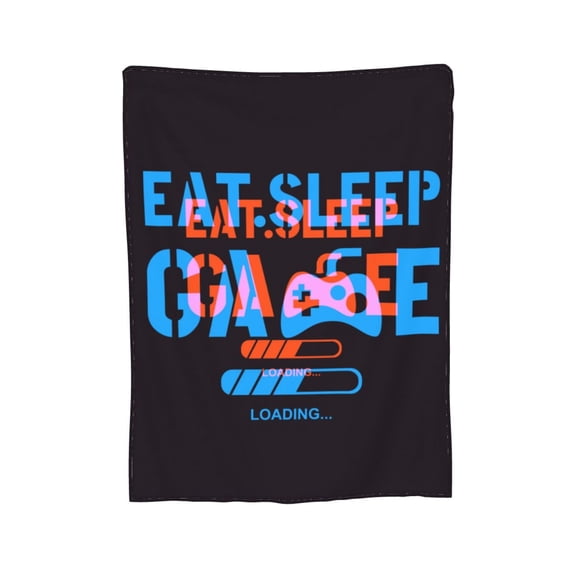 XMXY Fleece Throw Blanket for Couch, Eat Sleep Games Slogan Blue Lightweight Plush Fuzzy Cozy Soft Bed Blankets and Throws for Sofa, 40"x30" inches