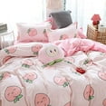 thumbnail image 2 of Cartoon Duvet Cover Set Queen Pink Peach Bedding Set Kawaii Bedding Set Lovely Peach Comforter Cover Cute Fruits Quilt Cover Tropical Plant Bedding Reversible Soft Bedspread Cover Room Decor, 2 of 6