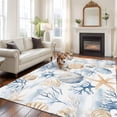 thumbnail image 3 of Ocean Blue Washable Living Room Rugs 5'x7', Yellow Coral Shell Starfish Marine Life Coastal Low Pile Throw Large Area Rugs Non-Slip Sturdy Edge Binding Carpet for Dining Room Bedside Kitchen, 3 of 9