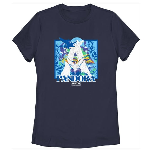 Women's Avatar: The Way of Water Distressed Landscape Logo  Graphic Tee Navy Blue Medium