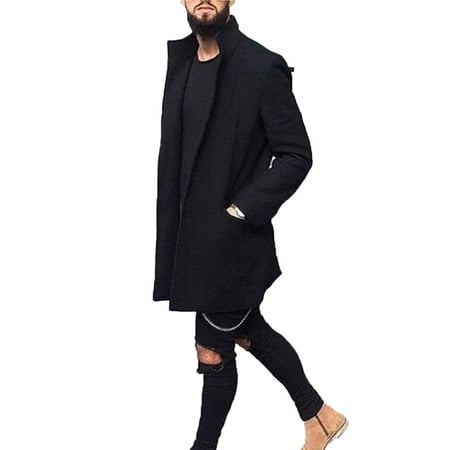 Cathery Men Winter Trench Lapel Casual Warm Outdoor Long Jacket