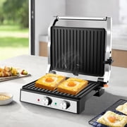 Panini Press Grill - 1600W High Power, 4-Slice Sandwich Maker with Adjustable Temp, Timer & Height, Non-Stick Plates, 180° Wide Opening, Indoor Use