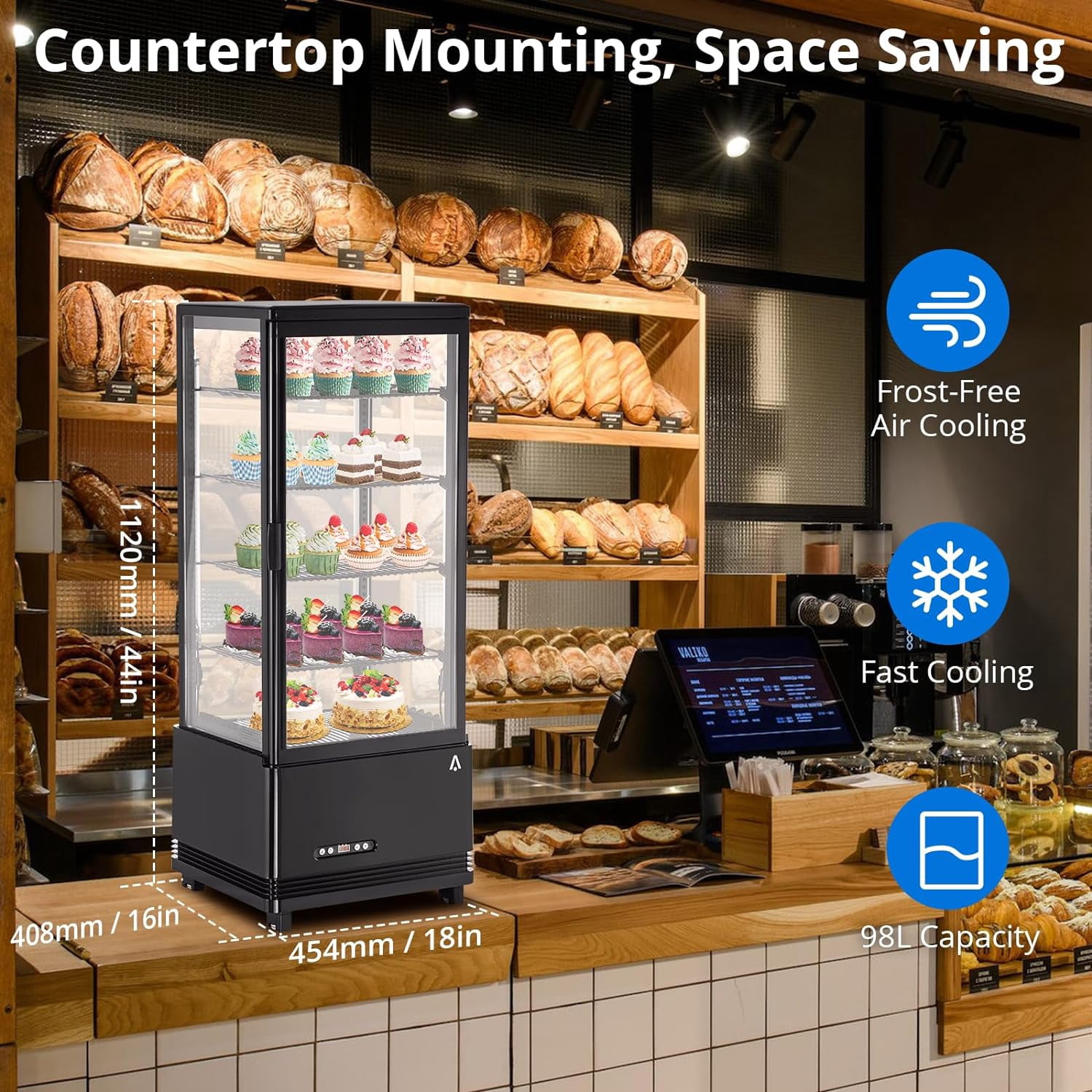 Ataucjin Commercial Refrigerator - 3.46 cu.ft. 98L, Upright Beverage Cooler, Countertop Design with LED Light, Ideal for Home, Store, Gym, Office, and Cafe Restaurant