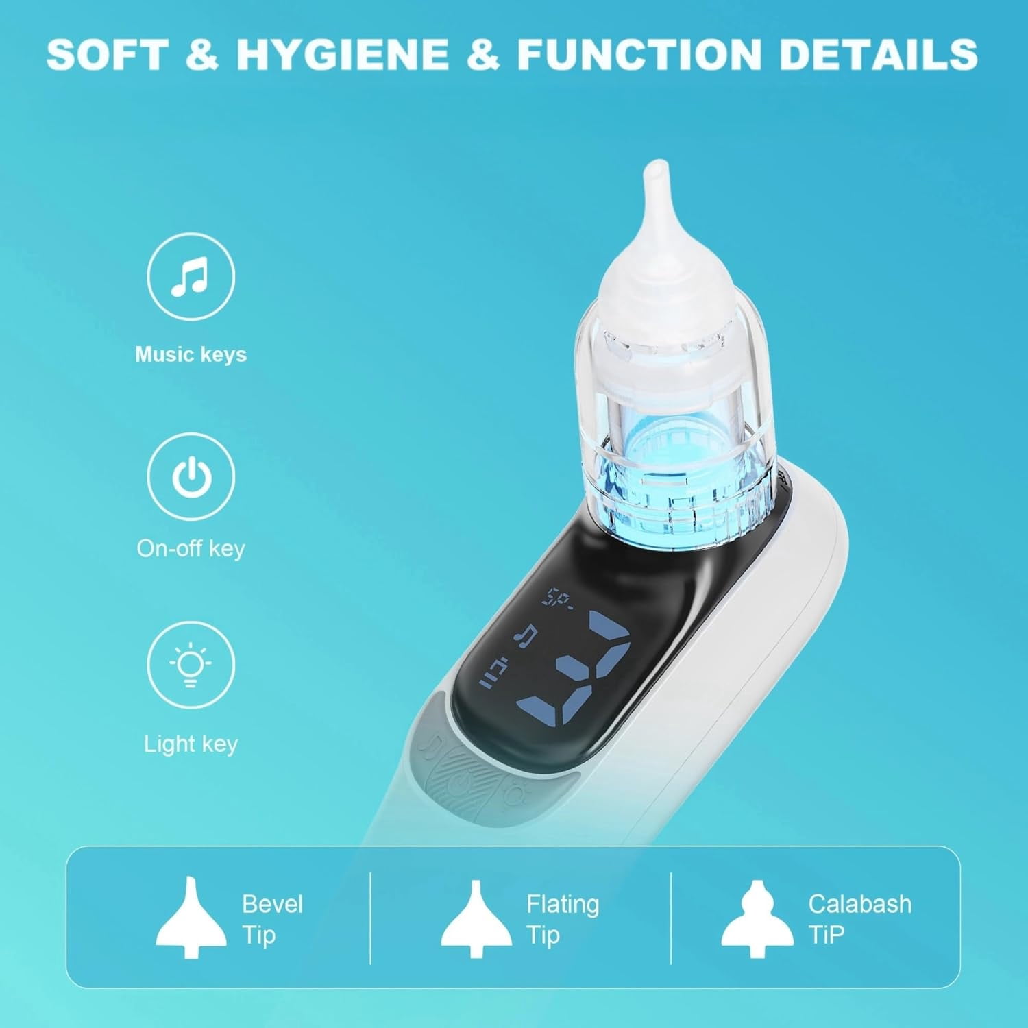 Baby Electric Nasal Aspirator with 3 Suction Levels, Music &  Light, USB Rechargeable Nose Cleaner for Infants & Toddlers