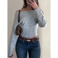 thumbnail image 6 of Women'S Cropped Sweaters Long Sleeve Off the Shoulder Sweater Y2k Going Out Tops Gray M, 6 of 9