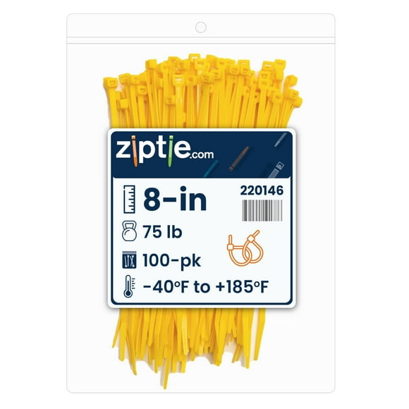 ZipTie.com Attaches à Fermeture Éclair Multi-Usages en Nylon Jaune Haute Visibilité 8 Pouces - Gestion des Cordons de Résistance à la Traction 75 Lb - Attaches Certifiées UL 21S - Multi-Usages Intérieur (Lot de 100)