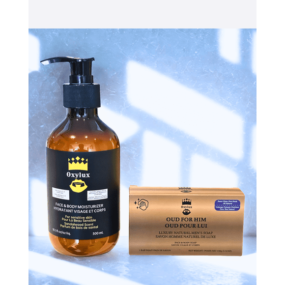 Oxylux Mens' Face + Body soap and Moisturizer - Signature Daily Duo