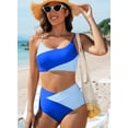 thumbnail image 5 of SHEWIN Womens Swimsuits Bikini Set 2 Piece Color Block High Waisted Spaghetti Straps Bathing Suits Summer Beach Outfits, 5 of 8