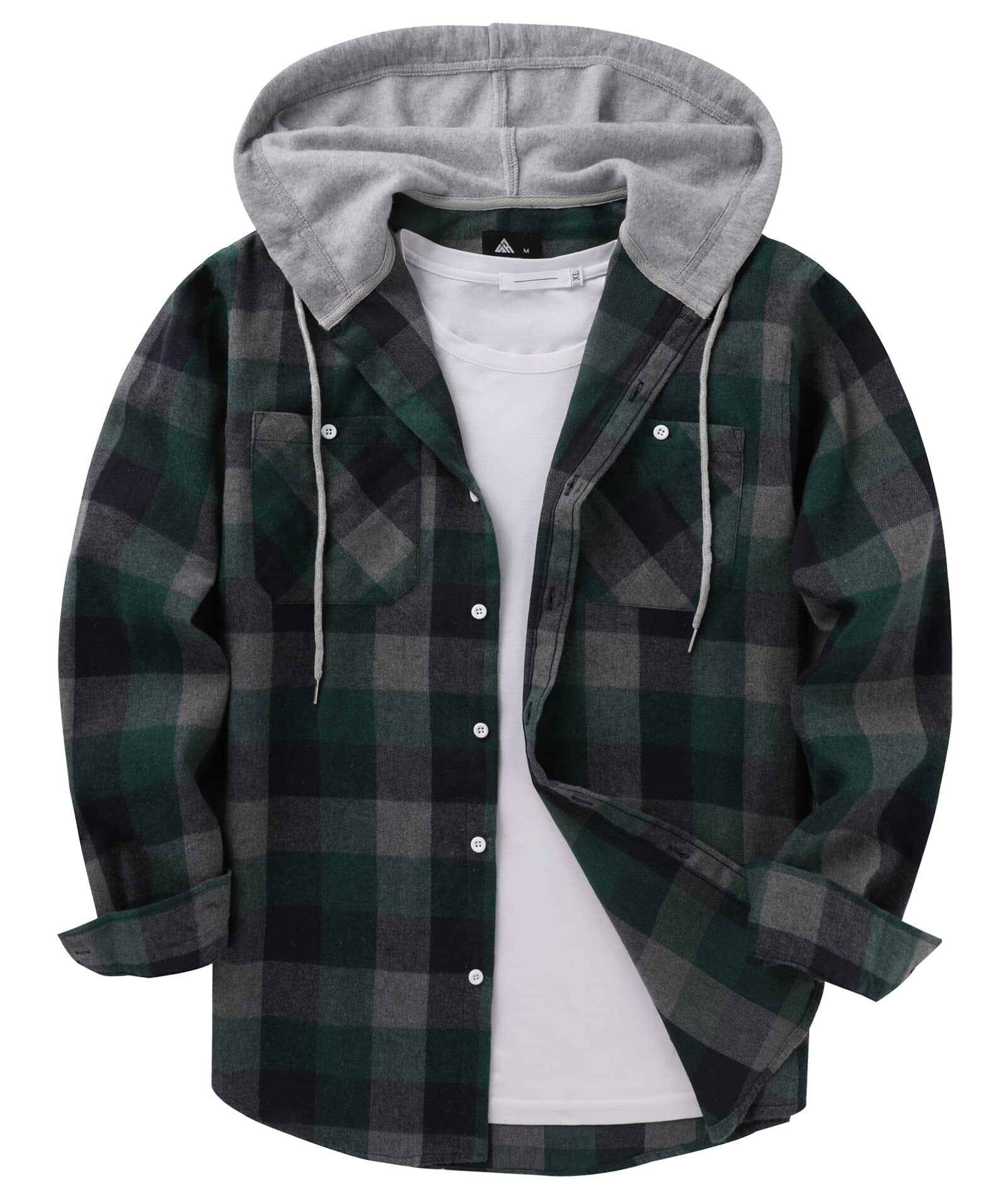 SCODI Men's Flannel Hoodie Shirts Casual Long Sleeve Regular Fit Plaid ...
