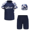 thumbnail image 4 of DPOIS Boys 3 Piece Rash Guard Swimsuits Short Sleeve Swimwear Sets Shirt Trunks Shorts with Swim Hat Bathing Suit Camouflage Blue 12-13, 4 of 4