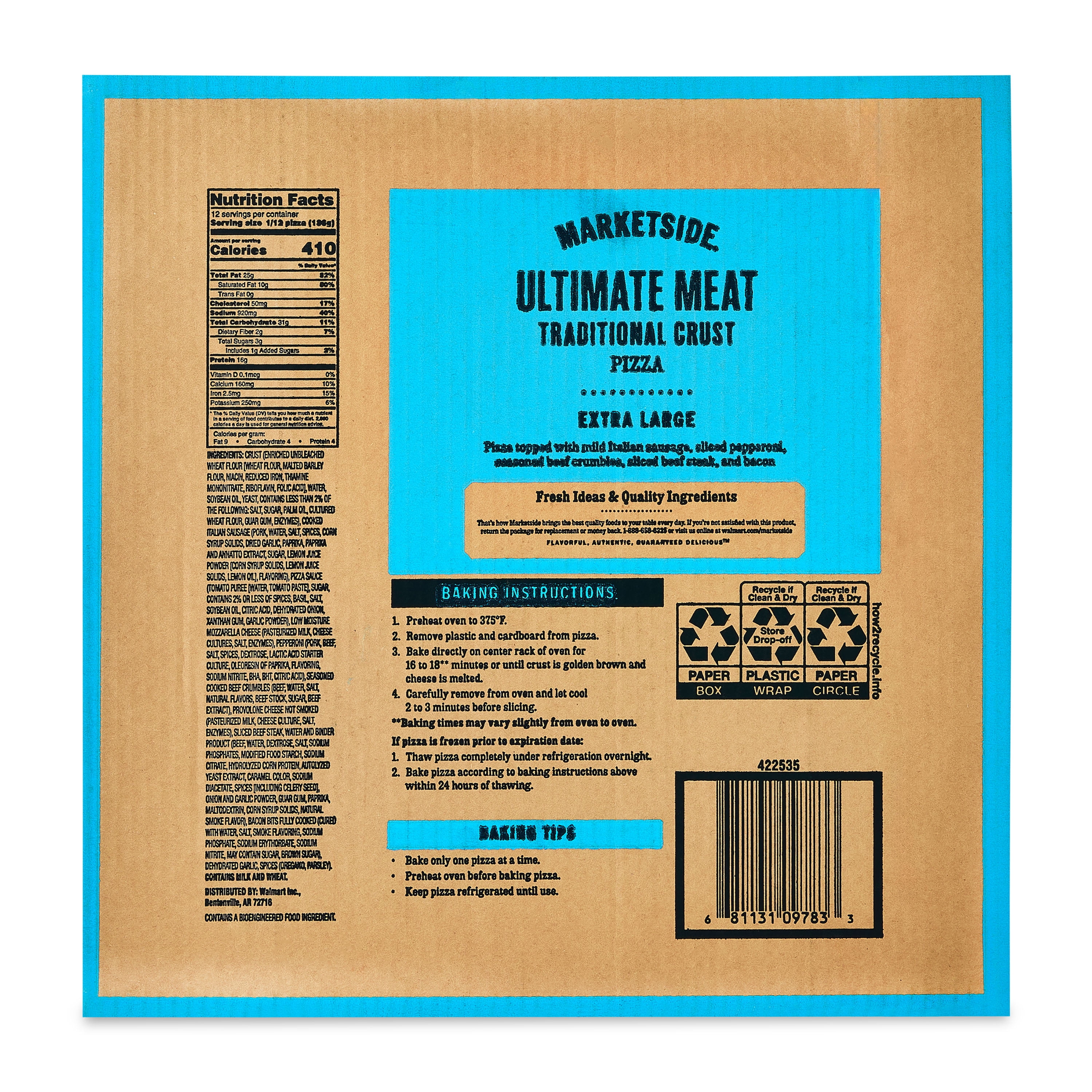 Marketside Ultimate Meat Pizza with Traditional Crust, Marinara Sauce, Extra Large, 16 Inch, Fresh