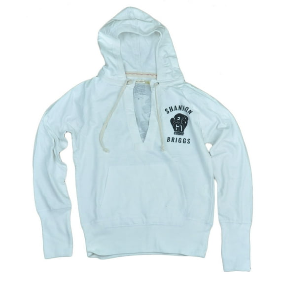 Shannon Briggs The Cannon Lets Go Champ Womens V Neck Sweater Hoodie White Mediu