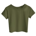 thumbnail image 5 of GZWYHT Women's Short Sleeve Crop Tops Round Neck Slim Fit Stretchy Fabric Casual Basic Cropped Tees Green M, 5 of 5
