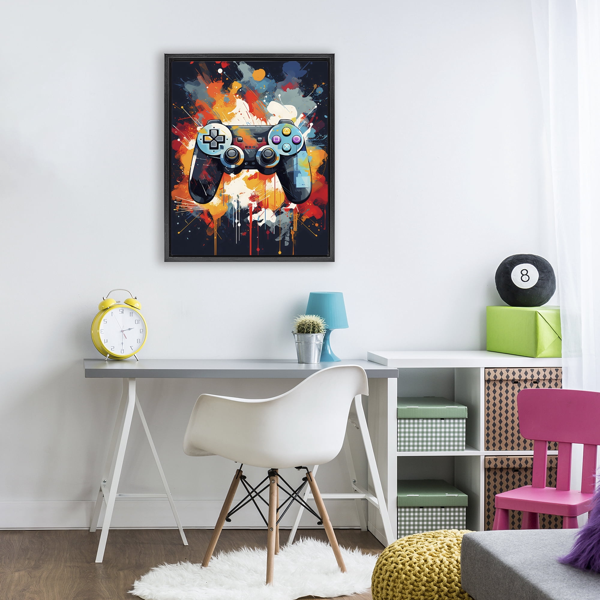 Stupell Industries Orange Paint Splash Gamer Black Framed Floater Canvas Wall Art, design by Creative Studio