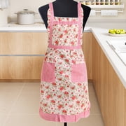 JeashCHAT Floral Apron with 2 Pockets, Apron Dress for Women, Kitchen Chef Apron for Cooking Baking, Adjustable Apron for Cleaning Gardening