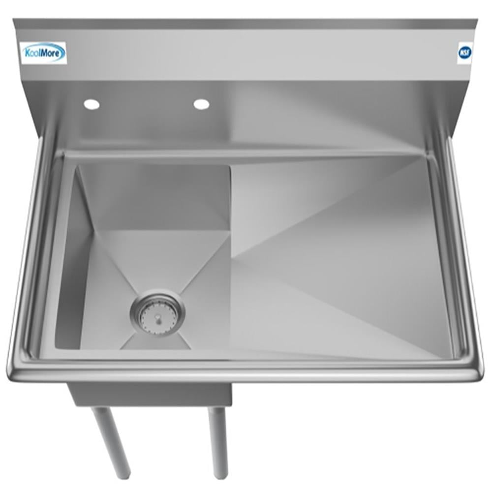 Koolmore SA121610-16R3 1 Compartment Stainless Steel Commercial Kitchen Prep & Utility Sink With Drainboard - Bowl Size 12" X 16" X 10"