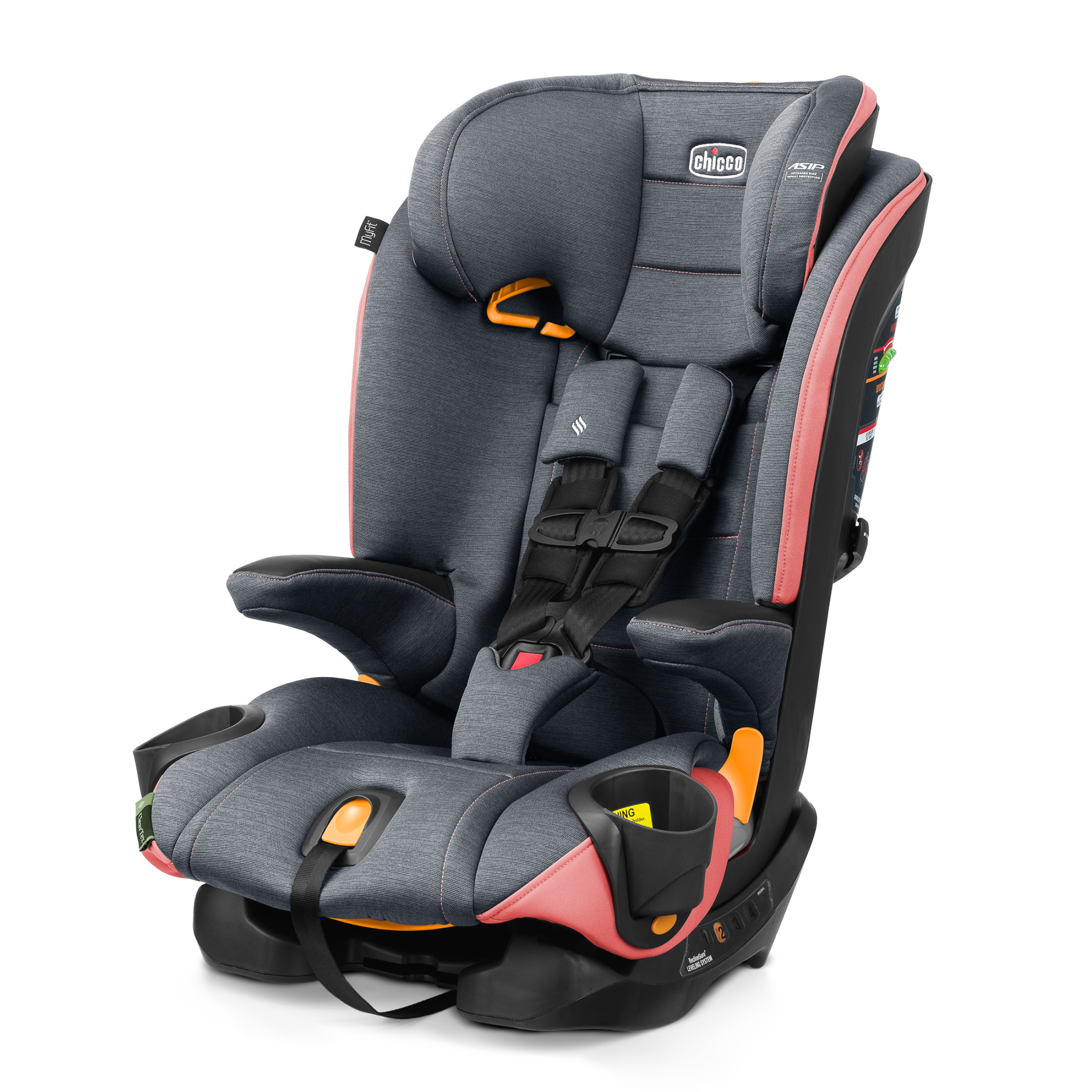 Chicco MyFit® ClearTex® 2-in-1 Forward-Facing Harness Booster Car Seat for Toddlers - Coral (Grey), New