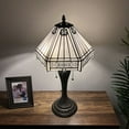 thumbnail image 3 of Tiffany Table Lamp White Hexagon Stained Glass LED Bulbs Included Pull Chain Switch for Living Room Bedroom Bedside 12"W*12"D*22"H, 3 of 6