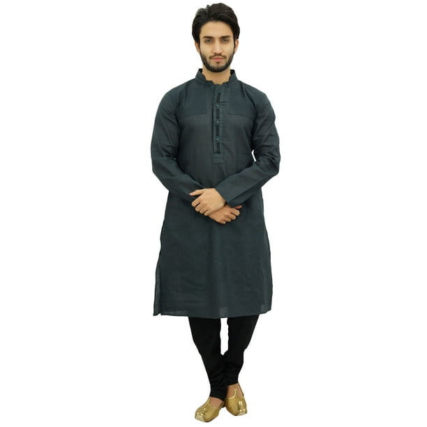 Atasi Men s Party Wear Linen Kurta Pyjama Set Gray Ethnic Shirt Small Other