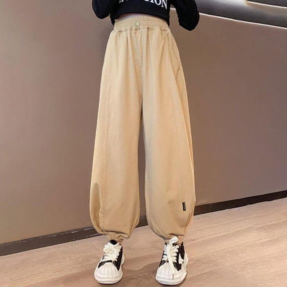 HOMADLES Girls Joggers Baggy Pants for Girls with Pockets Elastic Waist Casual Jogger Pants Khaki 6 T