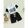 thumbnail image 3 of vera natura Baby Boy Summer Outfits, Short Sleeve Contrast Color Letter Print Tops + Pocket Shorts Set, 3 of 9
