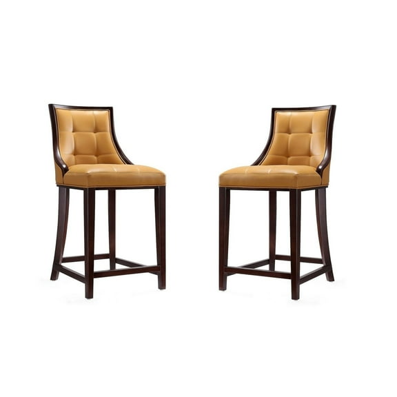 Manhattan Comfort Fifth 26" Faux Leather Counter Stool in Camel (Set of 2)