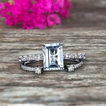 2 Carat 7x5mm Emerald Cut 10k White Gold Aquamarine Engagement Ring Bridal Set