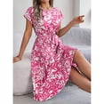 thumbnail image 4 of Vestido Corto de Verano Elegante Estampado Cintura Grande Doblado Plisado, Cuello en V de la Mitad de la Manga para el Uso Diario, de Primavera Y Casual, 4 of 5