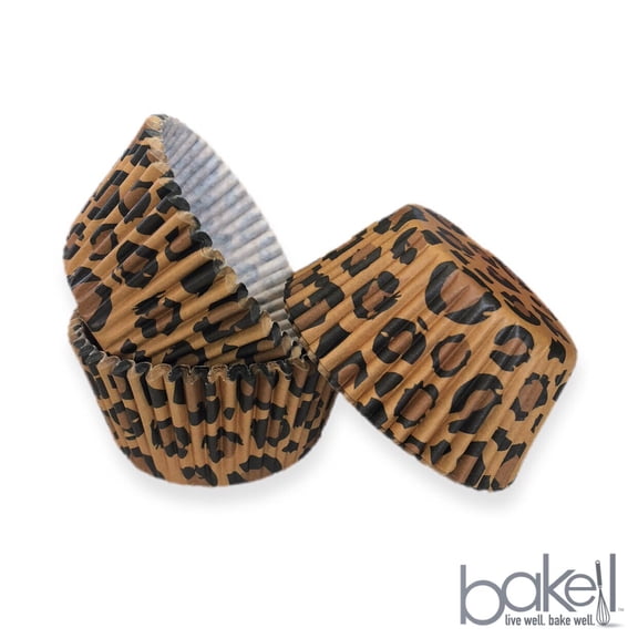 Leopard Print Cupcake Liners (25pcs, Standard Size) Grease Resistant Cake Liners for Baking, Caking and Crafting by Bakell