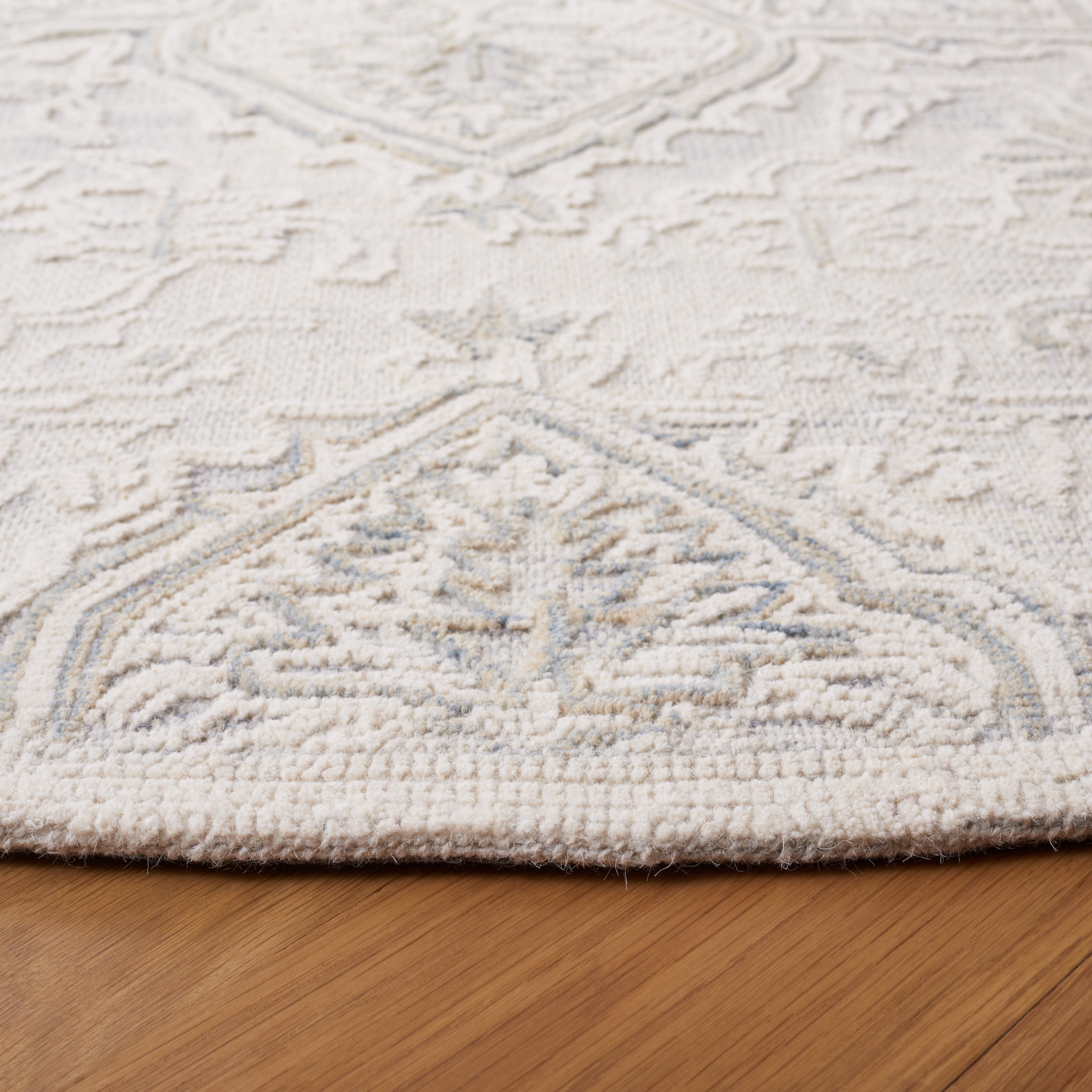 SAFAVIEH Trace Mia Medallion Area Rug, Grey/Ivory, 6' x 6' Round