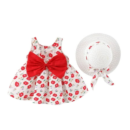 

EHTMSAK Infant Baby Toddler Child Children Kids Floral Dresses for Girls with Hat Summer Dress Sleeveless Sundress Multicolor 6M-4Y 90/8