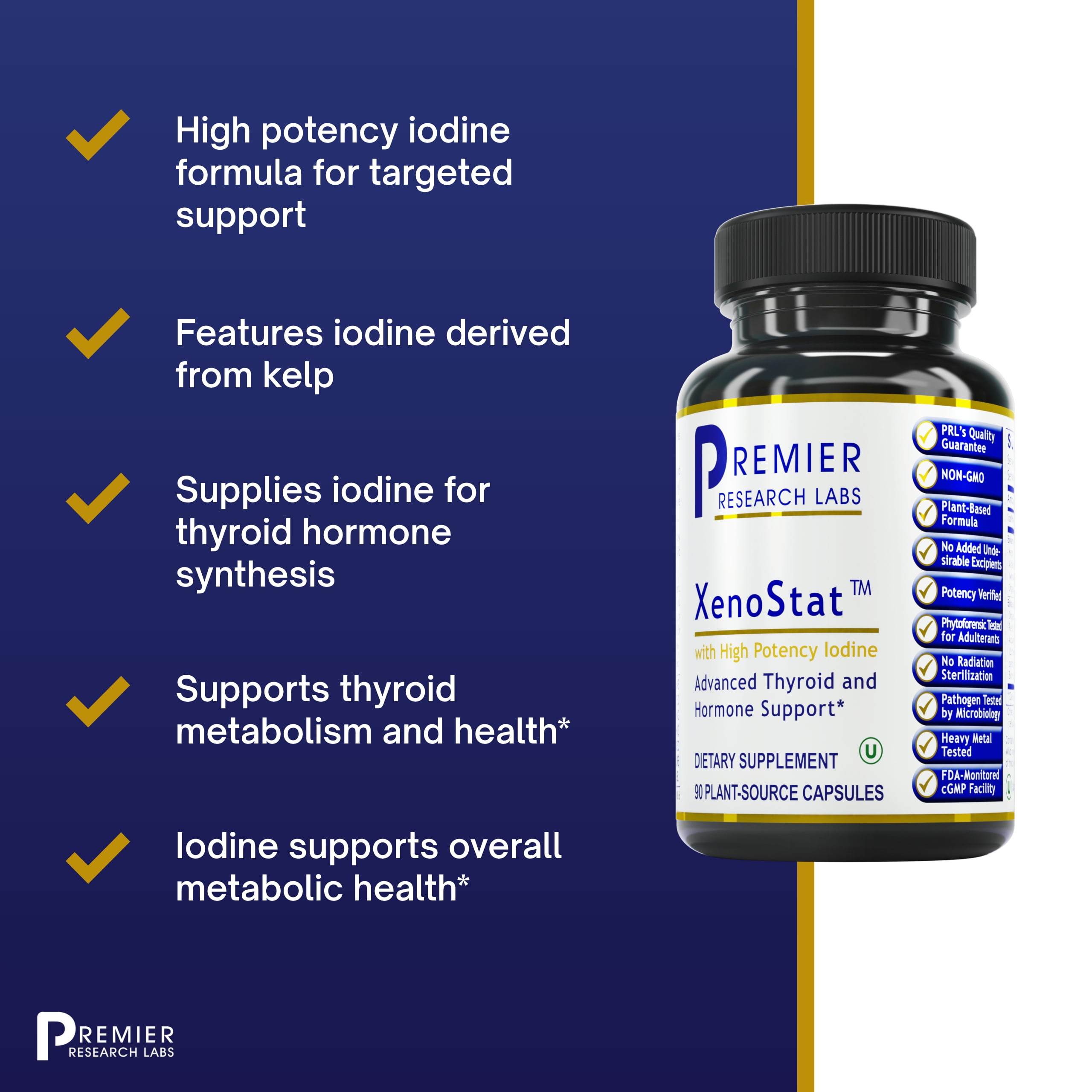 Premier Research Labs XenoStat - Supports Thyroid Function & Hormone - Features a Multi-Marine Sea Vegetation Formula - Iodine-Rich, Pure Vegan & GMO Free Supplement - 90 Plant-Source Capsules