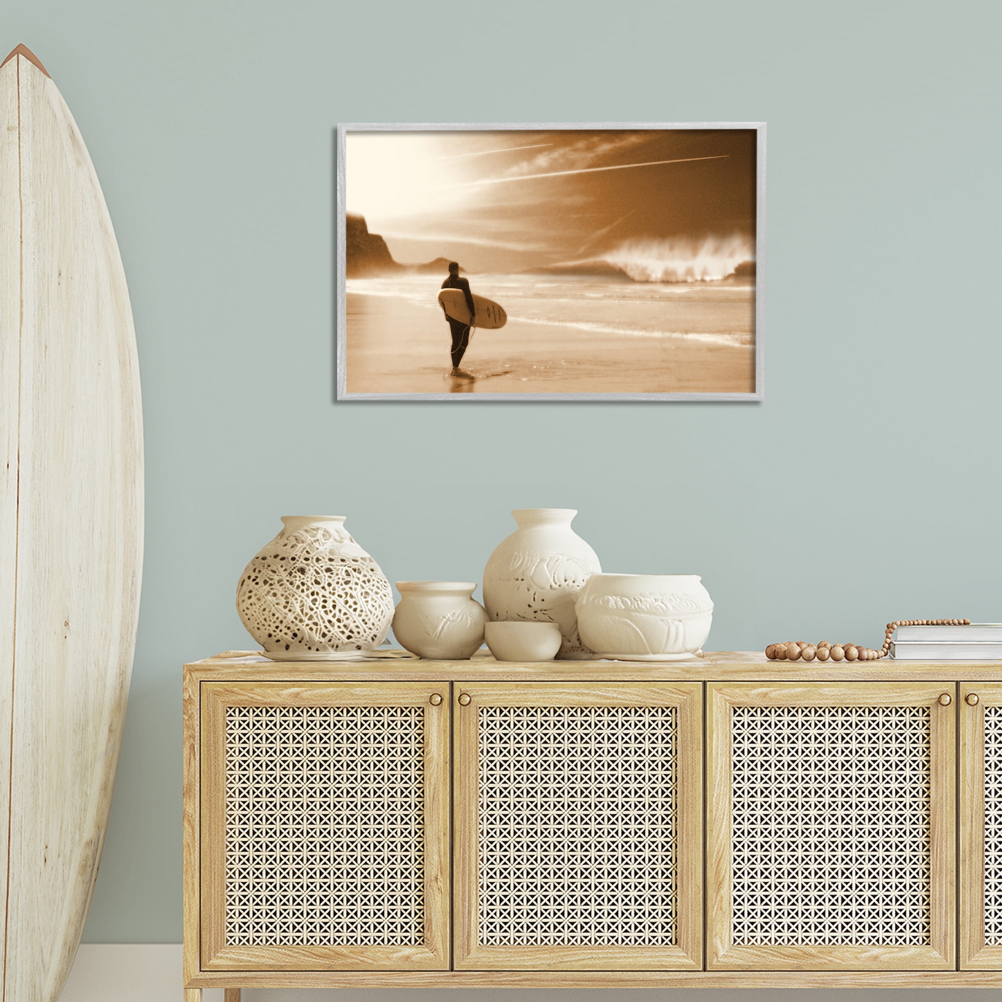 Stupell Industries Out Of The Sun Surfer Coastal Photography Gray Framed Art Print Wall Art, 30 x 20
