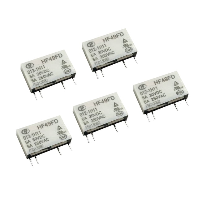 5pcs. Relay 4 Terminal NO HF49FD / 012-1H11 power relay 12VDC 250VAC 5A ( 5 x 12.5 mm) DYNWAVEMX Relé de Potencia