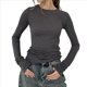 thumbnail image 1 of Camiseta de Larga con Cuello Redondo para Mujer, Camisetas Lisas Ajustadas, Tops Cortos para Salir de Otoño Y2K, Camisetas Ajustadas Lindas Gris L, 1 of 10