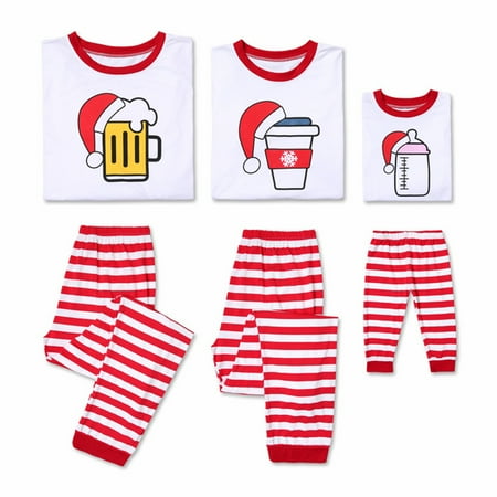 Long Sleeve Pajamas Pjs Family Matching Xmas Pyjamas Cute Pattern Long Sleeve Striped Pajamas PJs Sleepwear Outfits Set ()