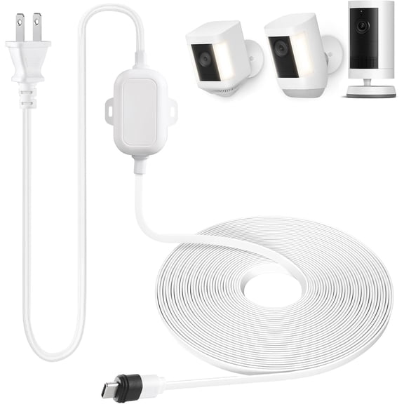 Weatherproof Power Cord for Spotlight Cam Plus/Pro (Battery) and Outdoor Plus (Battery), 25ft USB-C Charging Cable Continuous Camera Supply, White