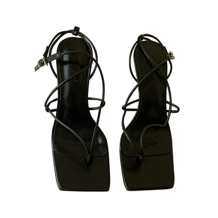 

Daeful Women Heeled Sandals Stiletto Dress Sandal Cross-Strap High Heels Fashion Square Toe Pumps Shoes Ladies Casual Black 6