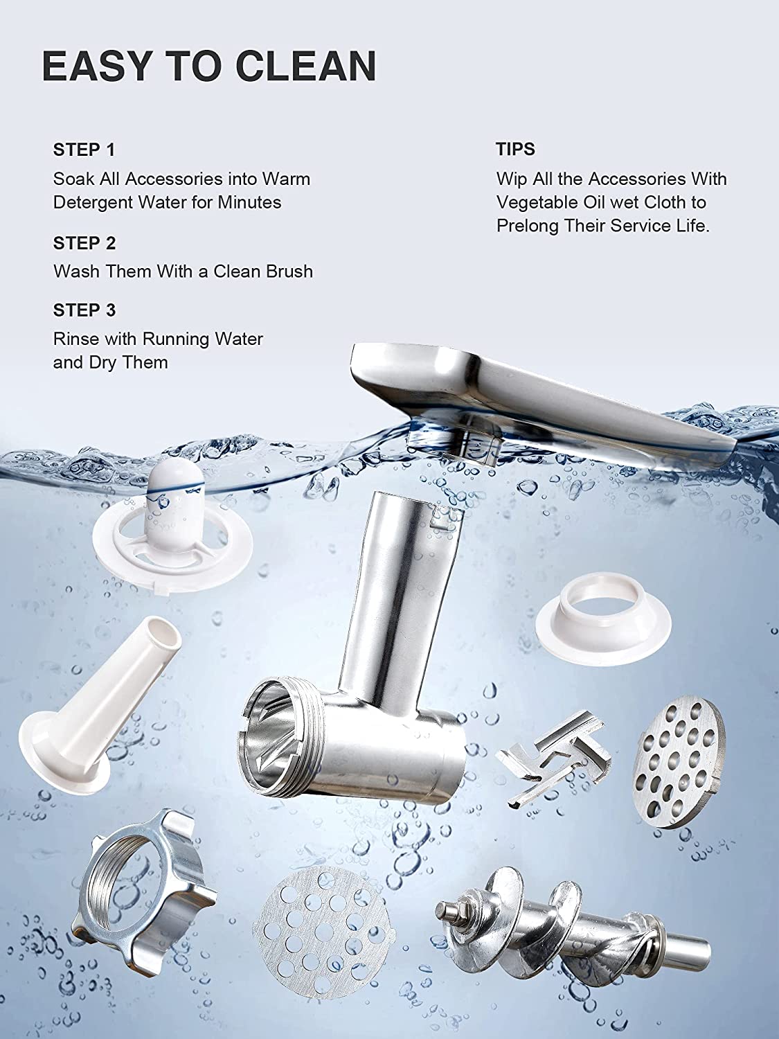 Electric Meat Grinder, Heavy Duty Meat Mincer, Sausage Stuffer Maker, Food Grinder with Sausage & Kubbe Kit, 2 Grinder Plates, Stainless Steel