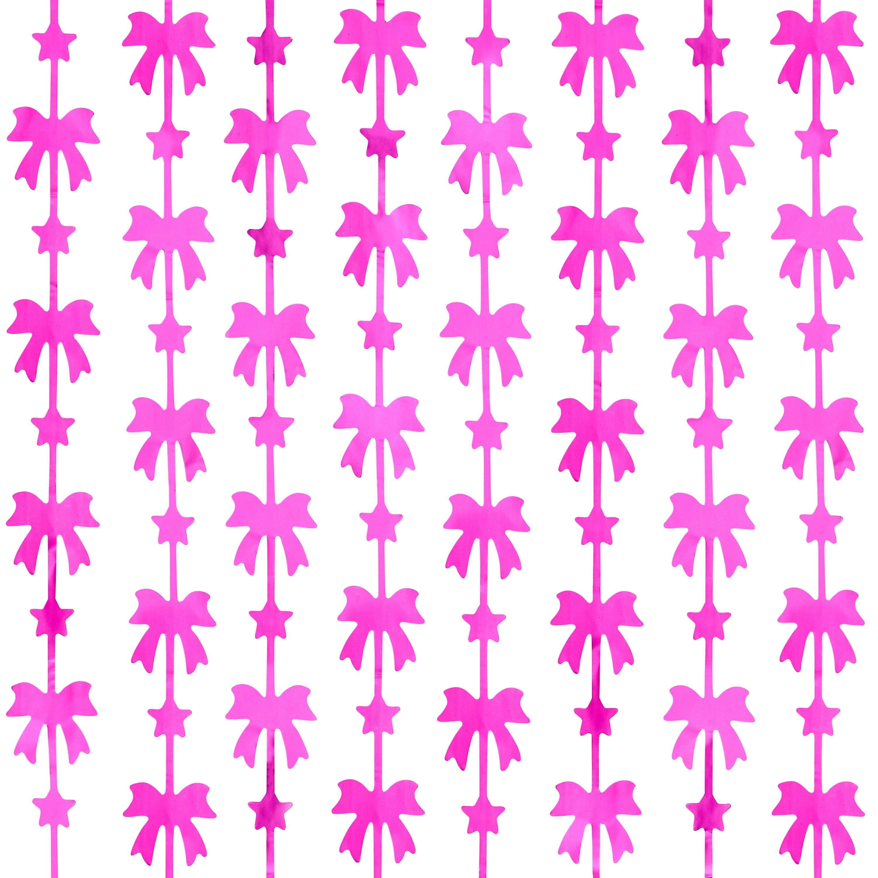 Pink Bows and Stars Foil Fringe Curtain, 39" x 78.3", by Way To Celebrate