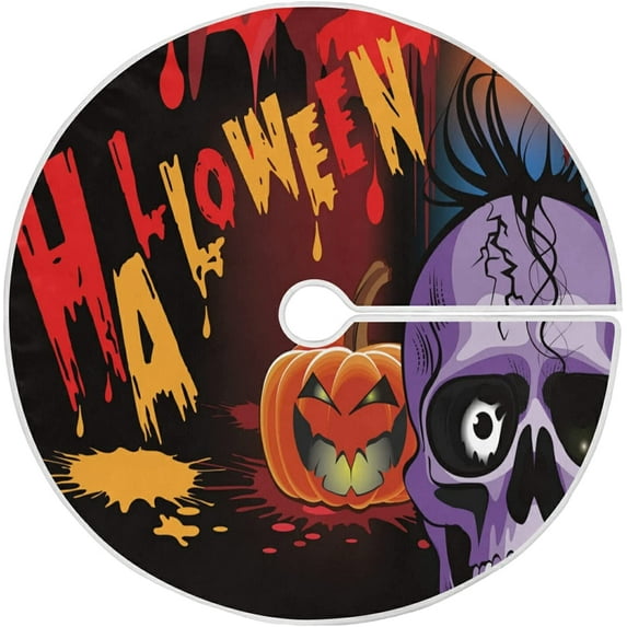 FMSHPON Halloween Skull Pumpkin Xmas Christmas Tree Skirt Stand Mat for Holiday Party Decoration Indoor Outdoor 36 inches
