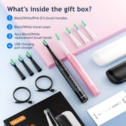 Fairywill Electric Toothbrush for Adults,Dual Pack with Travel Case 60 Day Battery Sonic Toothbrush,47,000 VPM 5 Modes IPX7 Waterproof 8 Brush Heads for Couples Family,Black & Pink