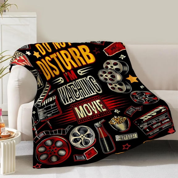 Movie Blanket Gifts for Women Men Women men Vintage Cinema Theater Film Player Print Presents for Users Adults Teen Birthday Christmas Decor Bedroom Living Room Couch Sofa Soft Flannel 60"x50"